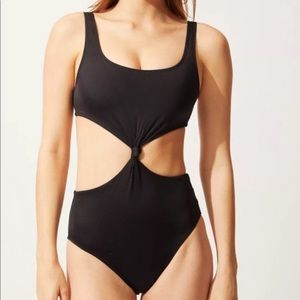 Solid and Striped cut out one piece swimsuit